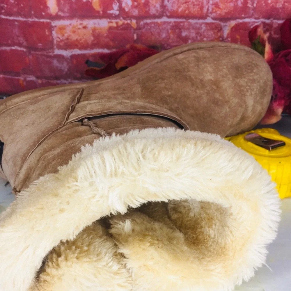 Lamo Tan Suede Water Resistant Shearling Double Buckle Boots